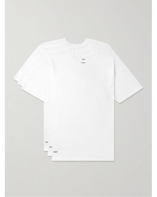 (w)taps White Three-pack Logo-print Cotton-jersey T-shirts for men
