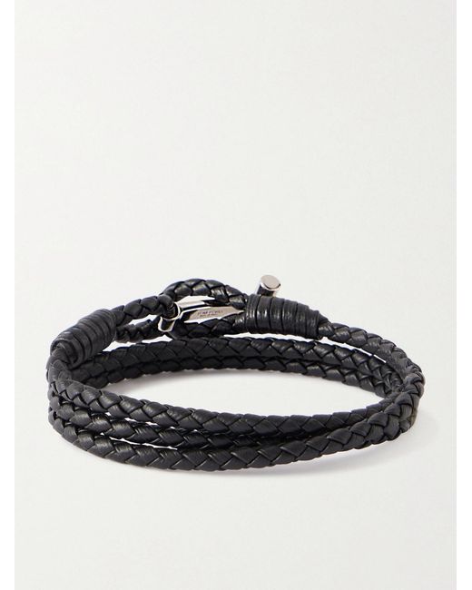 Woven Leather And-Tone Wrap Bracelet di Tom Ford in Black da Uomo