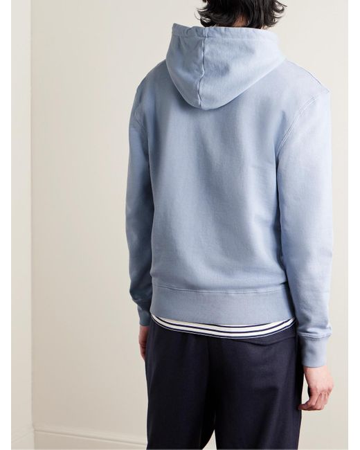 Felpa slim-fit in jersey di cotone con cappuccio e logo applicato Chillax Fox di Maison Kitsuné in Blue da Uomo
