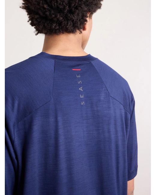 Sease Blue Runner Logo-print Merino Wool T-shirt for men