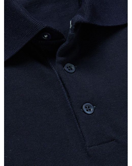 Brunello Cucinelli Blue Cotton-Piqué Polo Shirt for men
