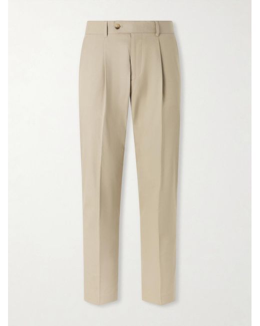 Paul Smith Natural Straight-Leg Pleated Organic Cotton-Twill Trousers for men