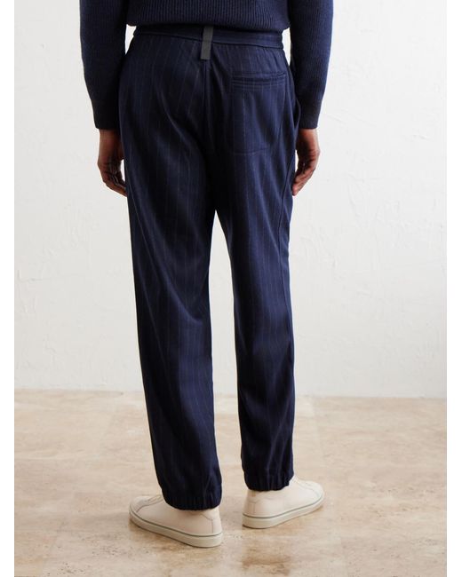 Sease Blue Tapered Pinstriped Wool-Blend Trousers for men