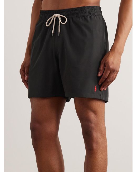 Polo Ralph Lauren Black Traveler Straight-Leg Mid-Length Swim Shorts for men