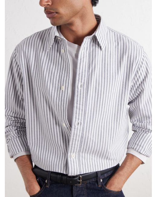 NN07 Gray Colby 5910 Button-Down Collar Striped Organic-Cotton Oxford Shirt for men