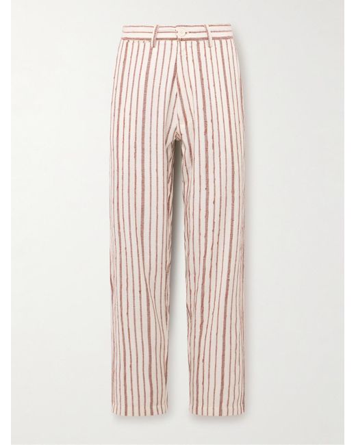 Kardo Pink Thomas Straight-leg Embroidered Striped Cotton Suit Trousers for men