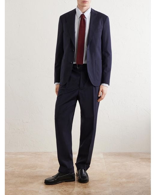 Officine Generale Blue Hugo Straight-Leg Pleated Virgin Wool Trousers for men