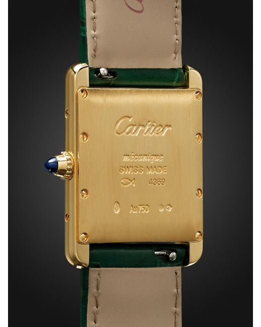 Cartier Tank Louis 25,5 mm Uhr aus 18 Karat Gold mit Handaufzug und Alligatorlederarmband in Green für Herren