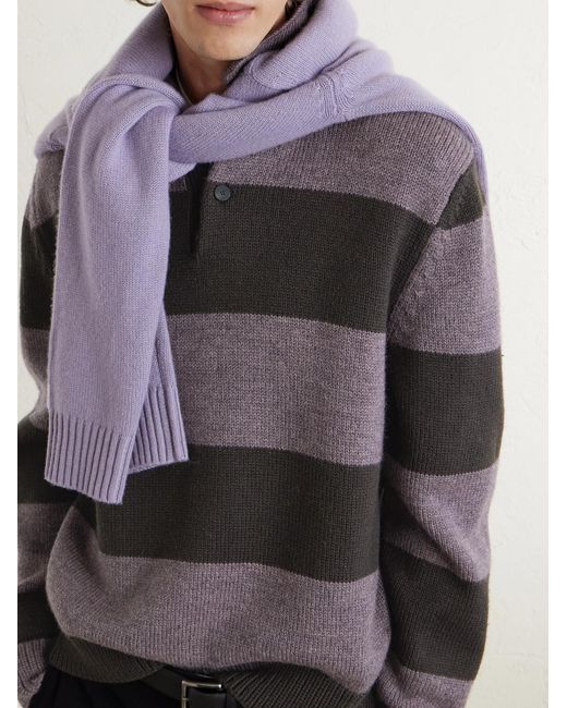 Paul Smith Gray Striped Wool Polo Sweater for men