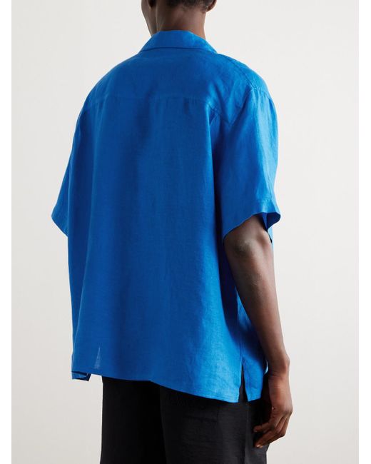 Paula's Ibiza Camicia in lino con colletto convertibile e logo ricamato di Loewe in Blue da Uomo