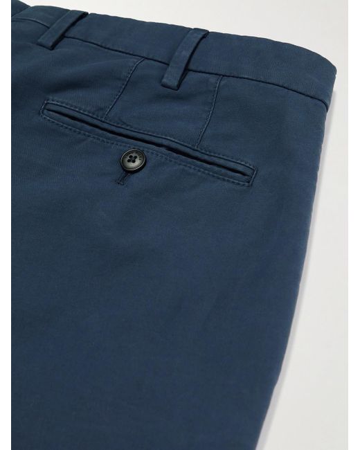Loro Piana Blue Pantaflat Slim-Fit Pleated Stretch-Cotton Trousers for men
