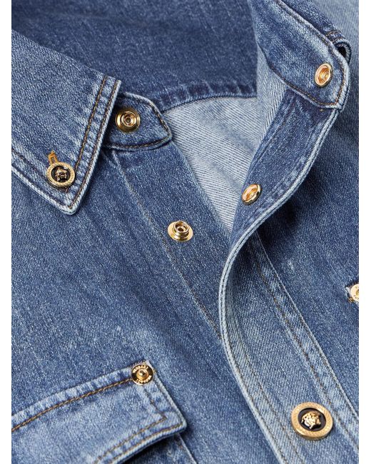 Versace Blue Button-Down Collar Denim Overshirt for men