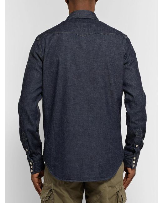 RRL Blue Slim-Fit Denim Western Shirt for men