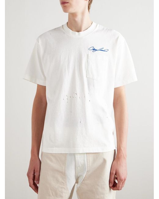 CHERRY LA White Distressed Logo-embroidered Cotton-jersey T-shirt for men