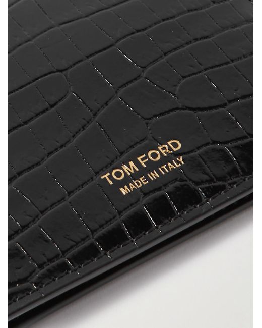 Tom Ford Aufklappbares Kartenetui aus Leder mit Krokodileffekt in Black für Herren