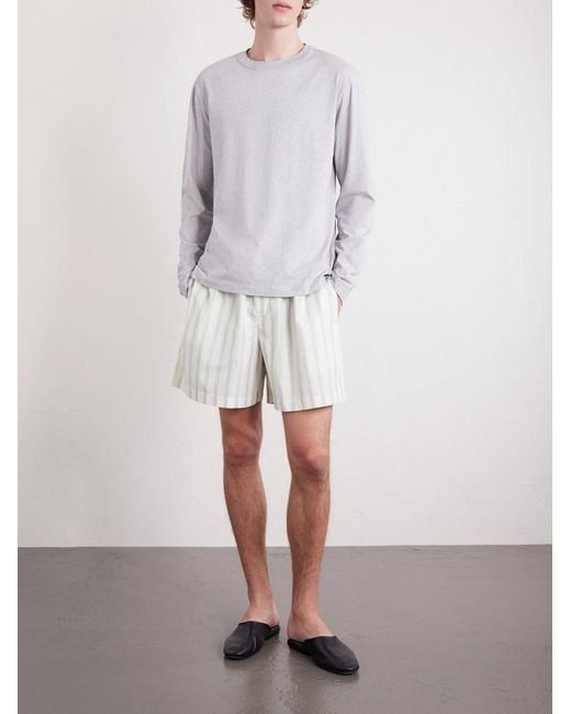 Tekla White Straight-leg Striped Organic Cotton-poplin Shorts for men