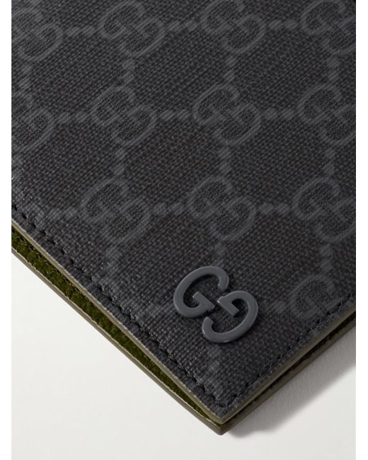 Gucci Black GG Supreme Monogrammed Coated-canvas And Pebble-grain Leather Billfold Wallet for men