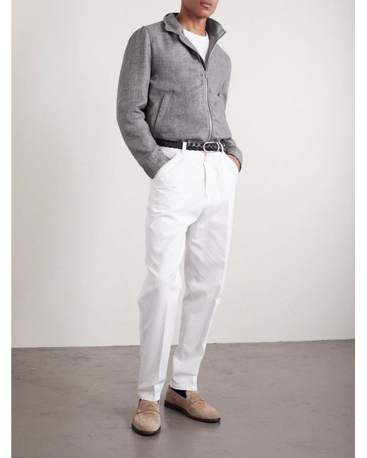 Brunello Cucinelli Gray Wool, Linen And Silk-Blend Bomber Jacket for men