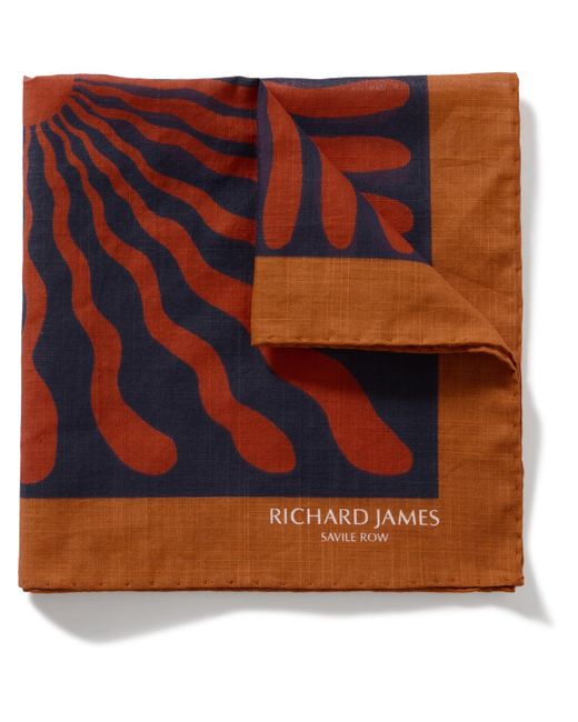 Richard James Orange Printed Cotton Pocket Square for men