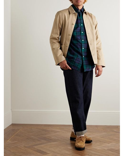 Polo Ralph Lauren Blue Button-Down Collar Logo-Embroidered Checked Brushed-Cotton Oxford Shirt for men