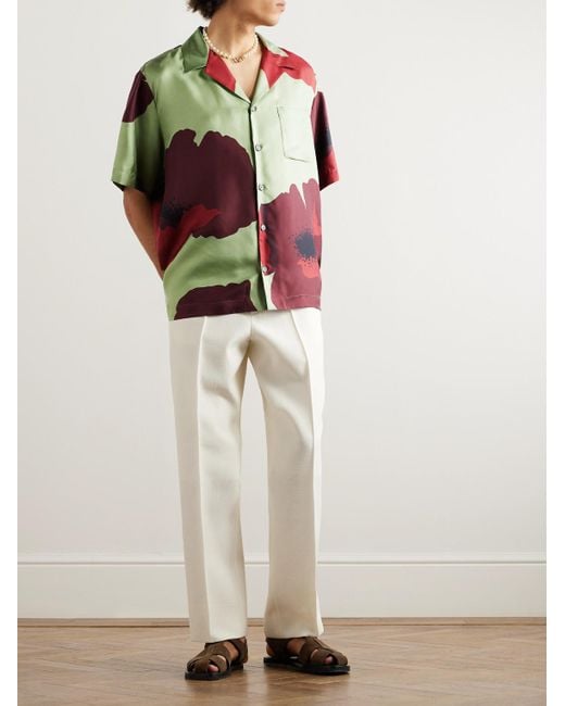 Valentino Garavani Green Camp-collar Floral-print Silk-twill Shirt for men