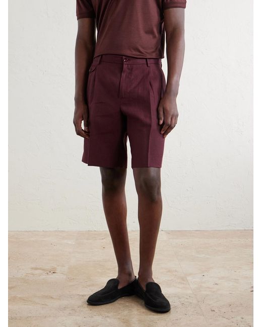 Dolce & Gabbana Red Maiolica Corallo Straight-Leg Pleated Linen Shorts for men