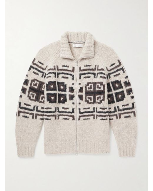 Brunello Cucinelli Natural Intarsia-Knit Alpaca-Blend Cardigan for men