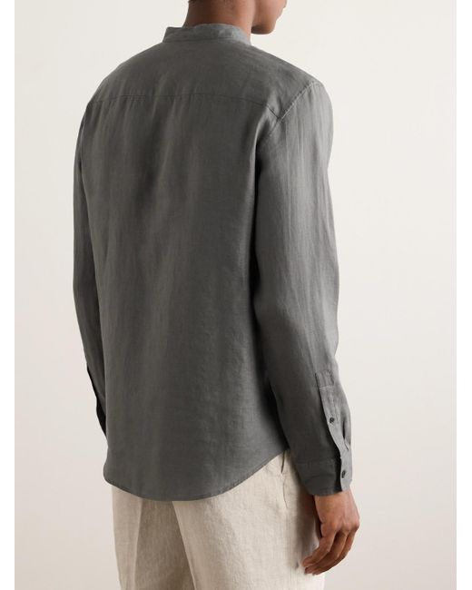 Club Monaco Gray Grandad-collar Linen Shirt for men