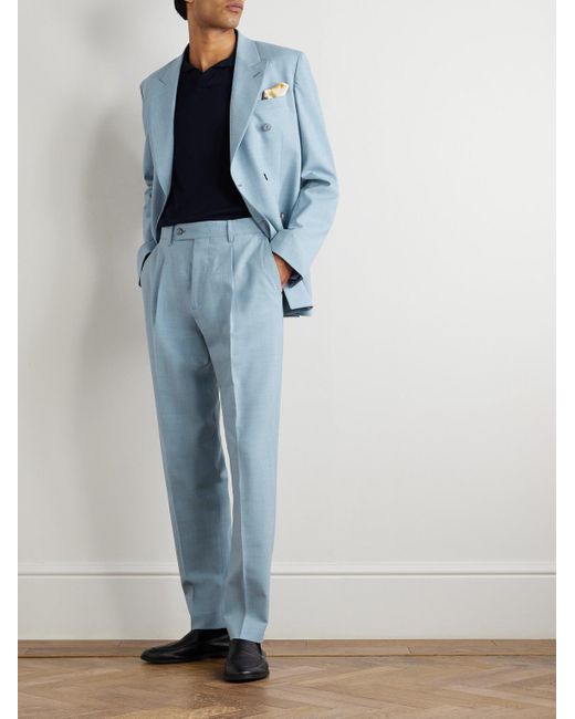 Paul Smith Blue Tapered Pleated Stretch-Wool Suit Trousers for men
