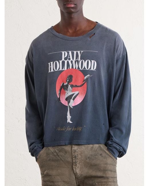 Paly Hollywood Blue Myra Breckenridge Distressed Printed Cotton-jersey Shirt for men