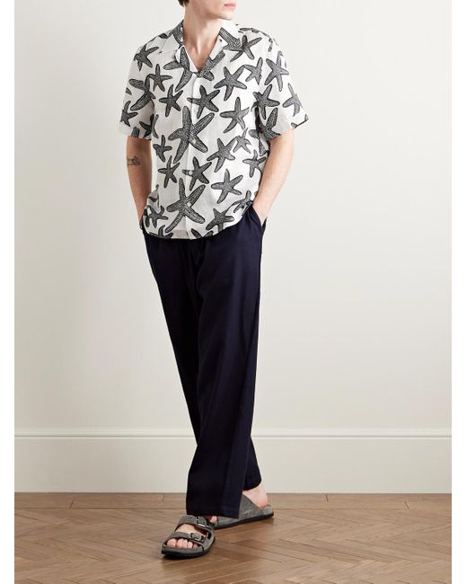 Vilebrequin White Charli Camp-Collar Printed Linen Shirt for men