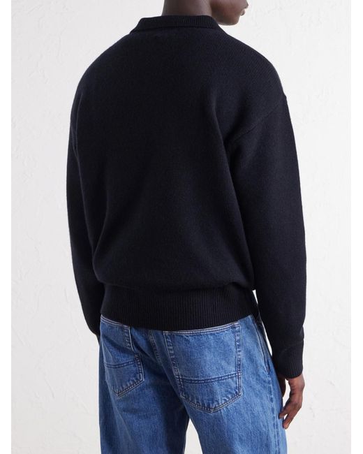 Polo Ralph Lauren Blue Logo-Embroidered Wool And Alpaca-Blend Polo Shirt for men