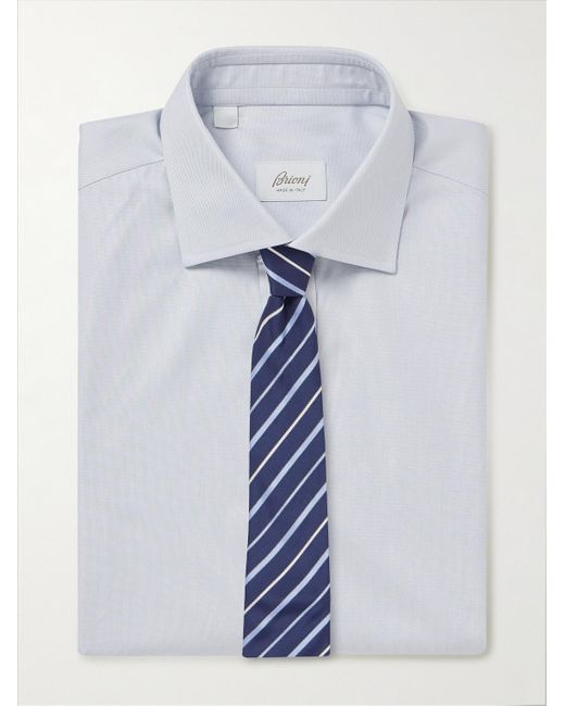 Brioni Blue Textured Cotton Shirt for men