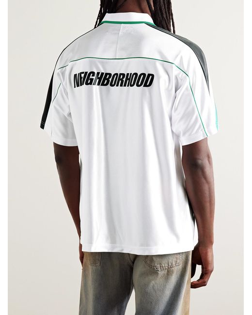 Neighborhood White Game Appliquéd Logo-Print Striped Satin Polo Shirt for men