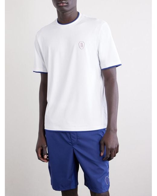 Brunello Cucinelli White Logo-Appliquéd Tech-Jersey Tennis Shirt for men