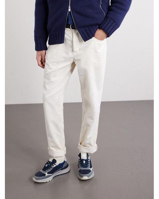Brunello Cucinelli Blue Leather And Suede Sneakers for men