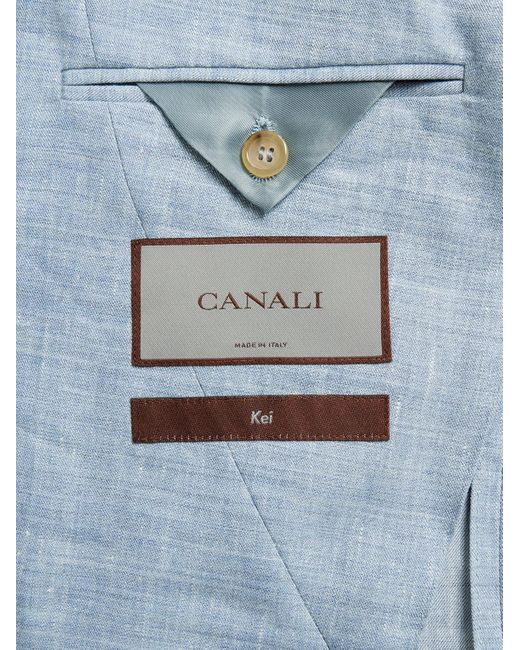 Canali Blue Kei Unstructured Double-Breasted Linen And Wool-Blend Blazer for men
