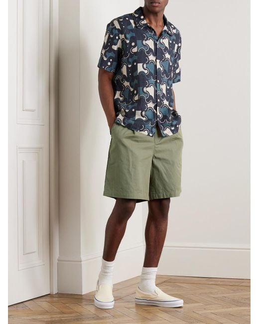Folk Green Wide-leg Pleated Garment-dyed Cotton-twill Shorts for men