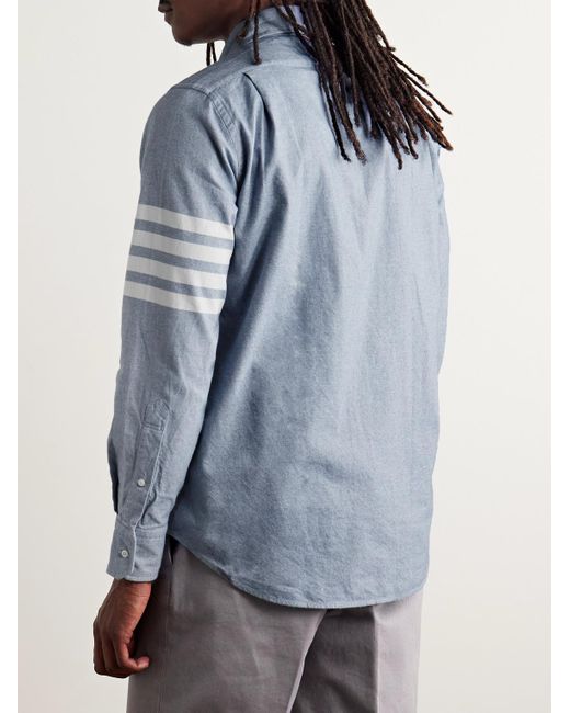Thom Browne Blue Button-down Collar Striped Cotton-flannel Shirt for men
