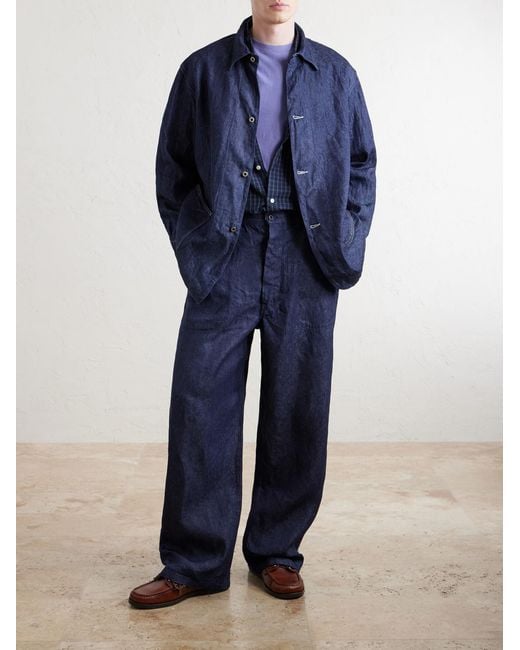 Orslow Blue Linen Denim Jacket for men