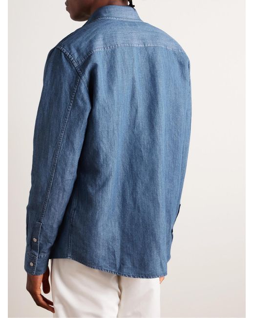 Camicia in chambray di misto cotone e lino stonewashed di Zegna in Blue da Uomo