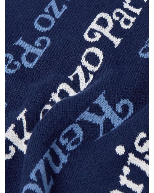 KENZO Blue Logo-jacquard Cotton And Wool-blend Cardigan for men