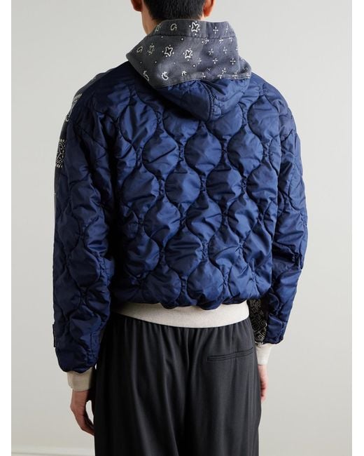 Kapital Blue Panelled Bandana-Print Cotton-Jersey And Quilted Shell Hoodie for men