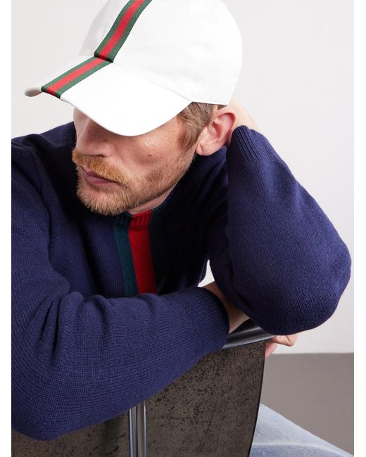 Gucci Natural Antonine Webbing-Trimmed Cotton-Blend Twill Baseball Cap for men
