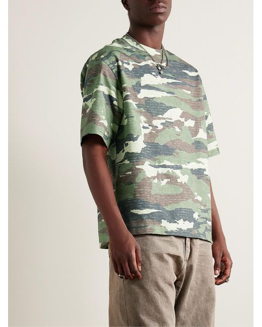Acne Green Extorr Crystal-Embellished Camouflage-Print Cotton-Jersey T-Shirt for men