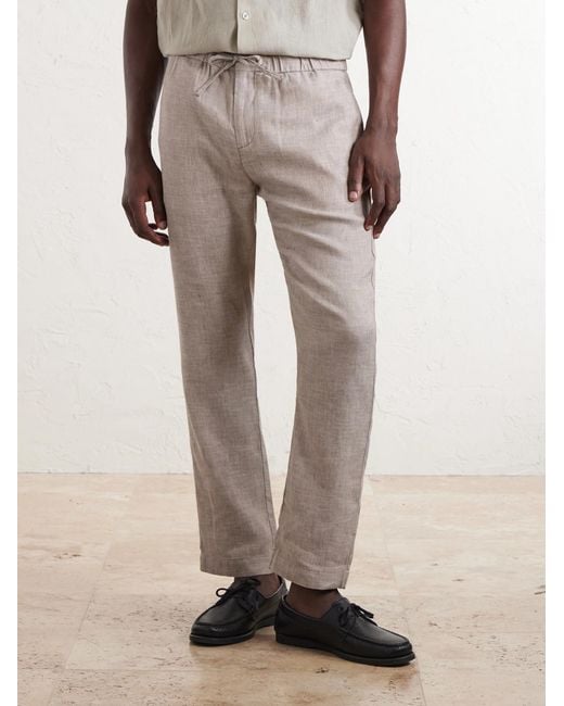 Frescobol Carioca Natural Oscar Straight-leg Linen And Cotton-blend Drawstring Trousers for men