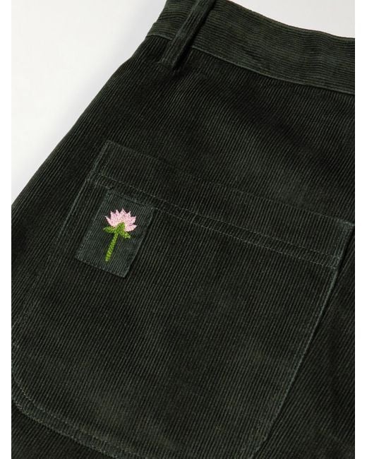 Kardo Green Antonio Straight-Leg Embroidered Cotton-Corduroy Trousers for men