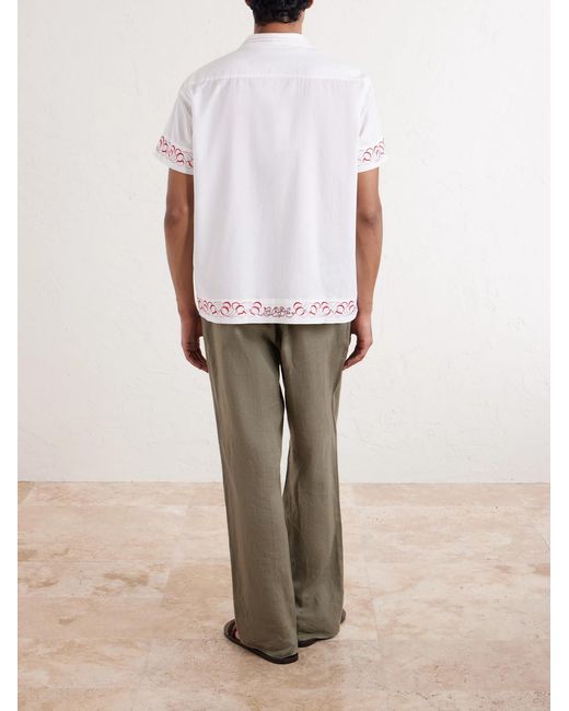 Cherry Lane Camp-Collar Embroidered Cotton-Poplin Shirt di Bode in White da Uomo