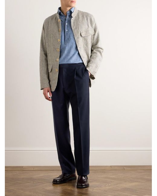 Drake's Blue Straight-leg Pleated Wool Suit Trousers for men