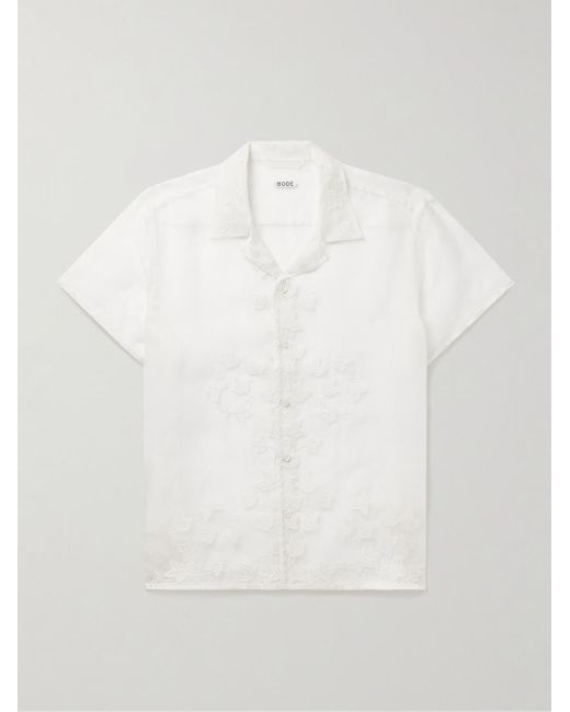 Bode White Ivy Camp-collar Embroidered Silk-organza Shirt for men
